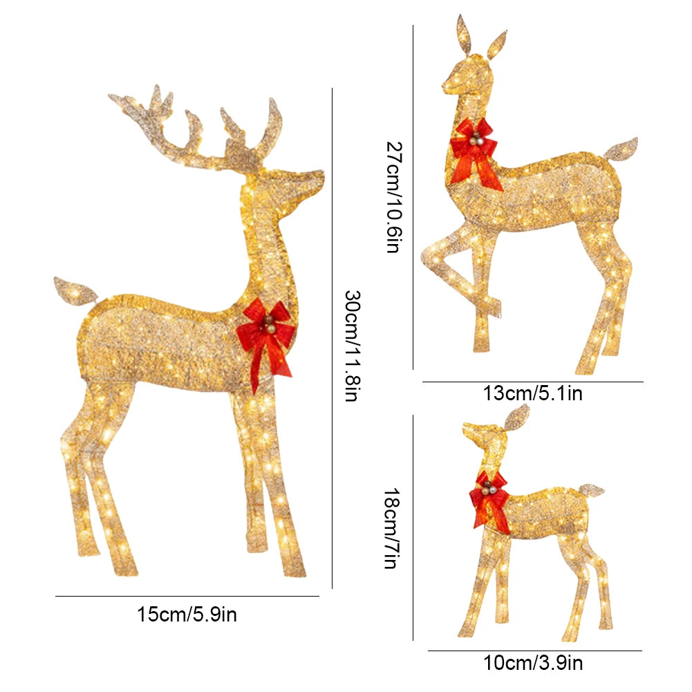 3 Pcs Lighted Reindeer Christmas Decoration Family Set Cute Lighted Reindeer Xmas Decoration Light Up Christmas Yard Decoration