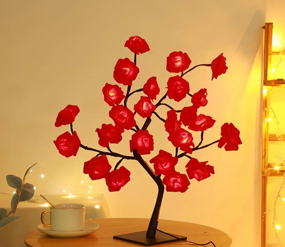 24 LED Red Rose Tree Lights Table Lamp Fairy Flower Night Light for Home Party Christmas Wedding Bedroom Decoration Gift