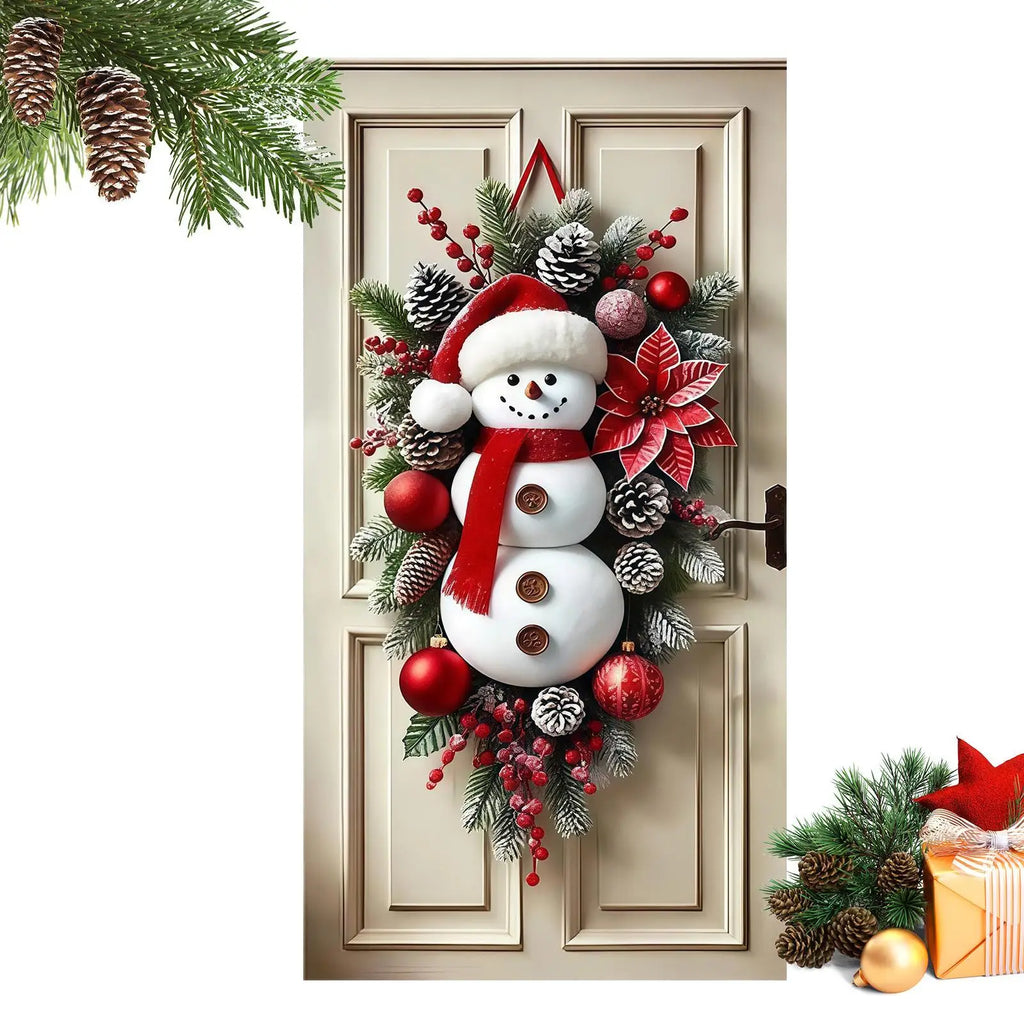 Front Door Christmas Decorations Artificial Large Party Supplies Cute Snowman Door Hanger Sign for Indoor Outdoor Wall Living