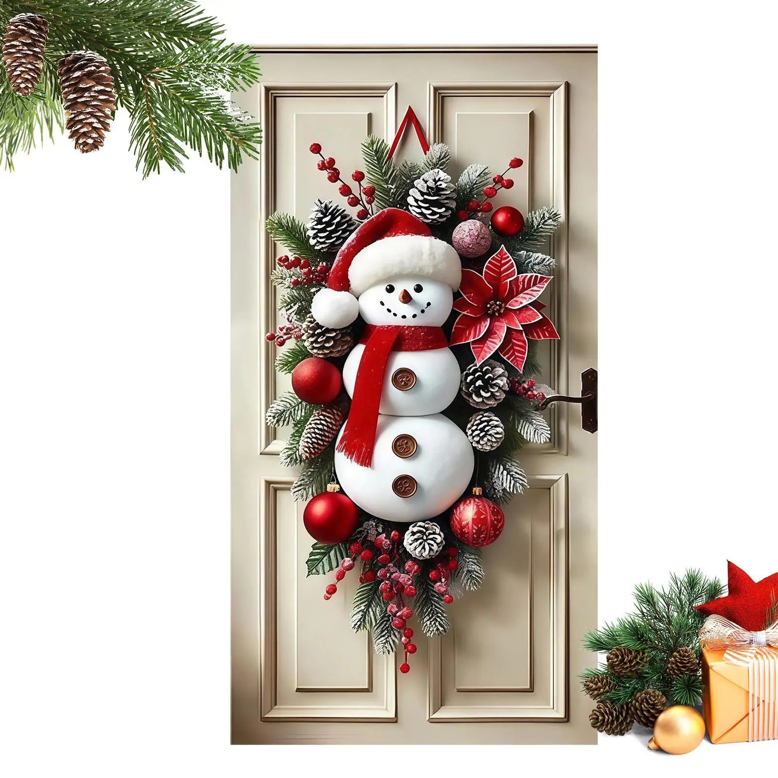 Front Door Christmas Decorations Artificial Large Party Supplies Cute Snowman Door Hanger Sign for Indoor Outdoor Wall Living