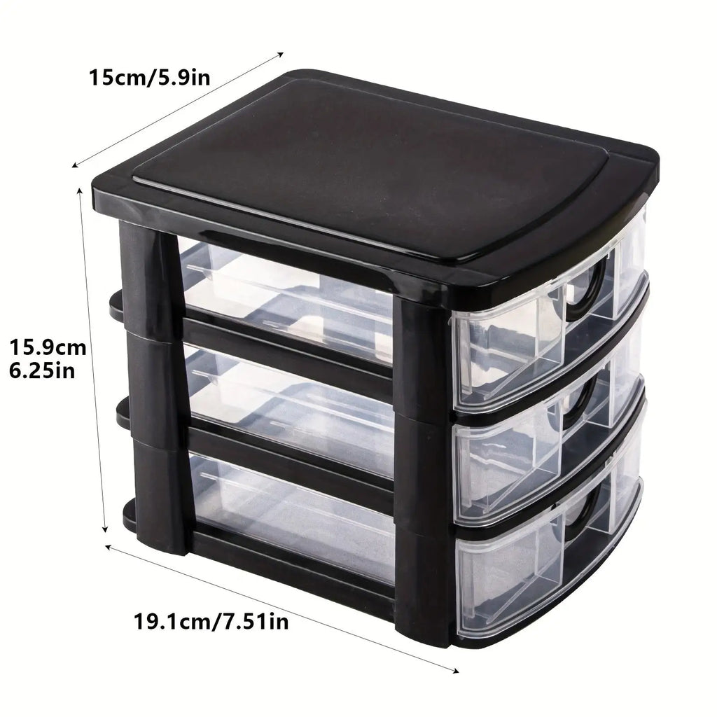 1/2Pack 3-Drawer Cosmetic Organizer Box with Transparent Drawers - Durable Plastic Cosmetic Storage Box  for Cosmetics, Bathroom