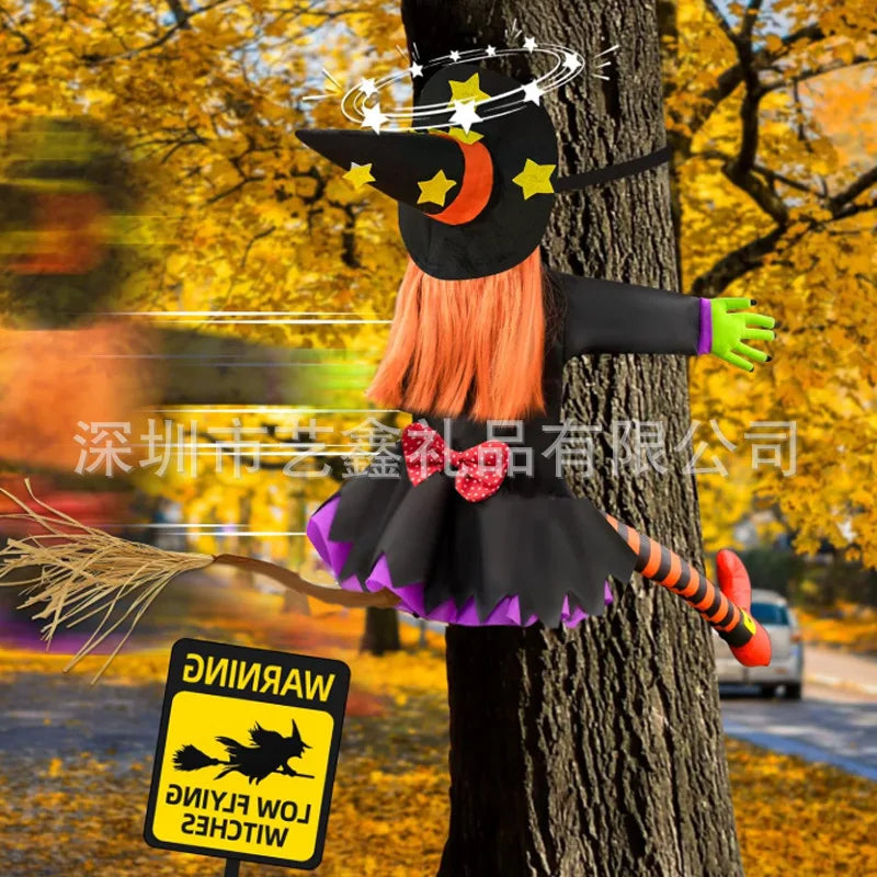 Halloween Crashing Into Tree Witch Doll Decoration Funny Outdoor Yard Garden Decor Halloween Party Holiday Scene Decor Supplies