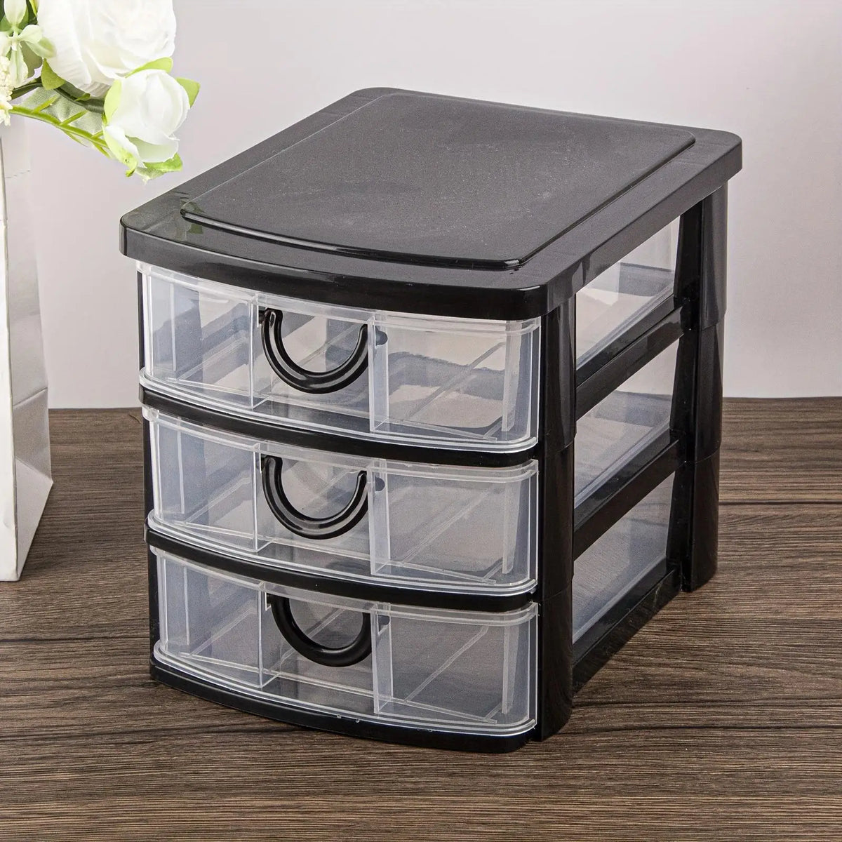 1/2Pack 3-Drawer Cosmetic Organizer Box with Transparent Drawers - Durable Plastic Cosmetic Storage Box  for Cosmetics, Bathroom