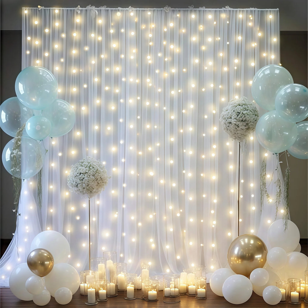 3*3m Tulle Backdrop Curtains, Optional Curtains Light, Decoration for Home Wedding Birthday Party Christmas Photography Backdrop