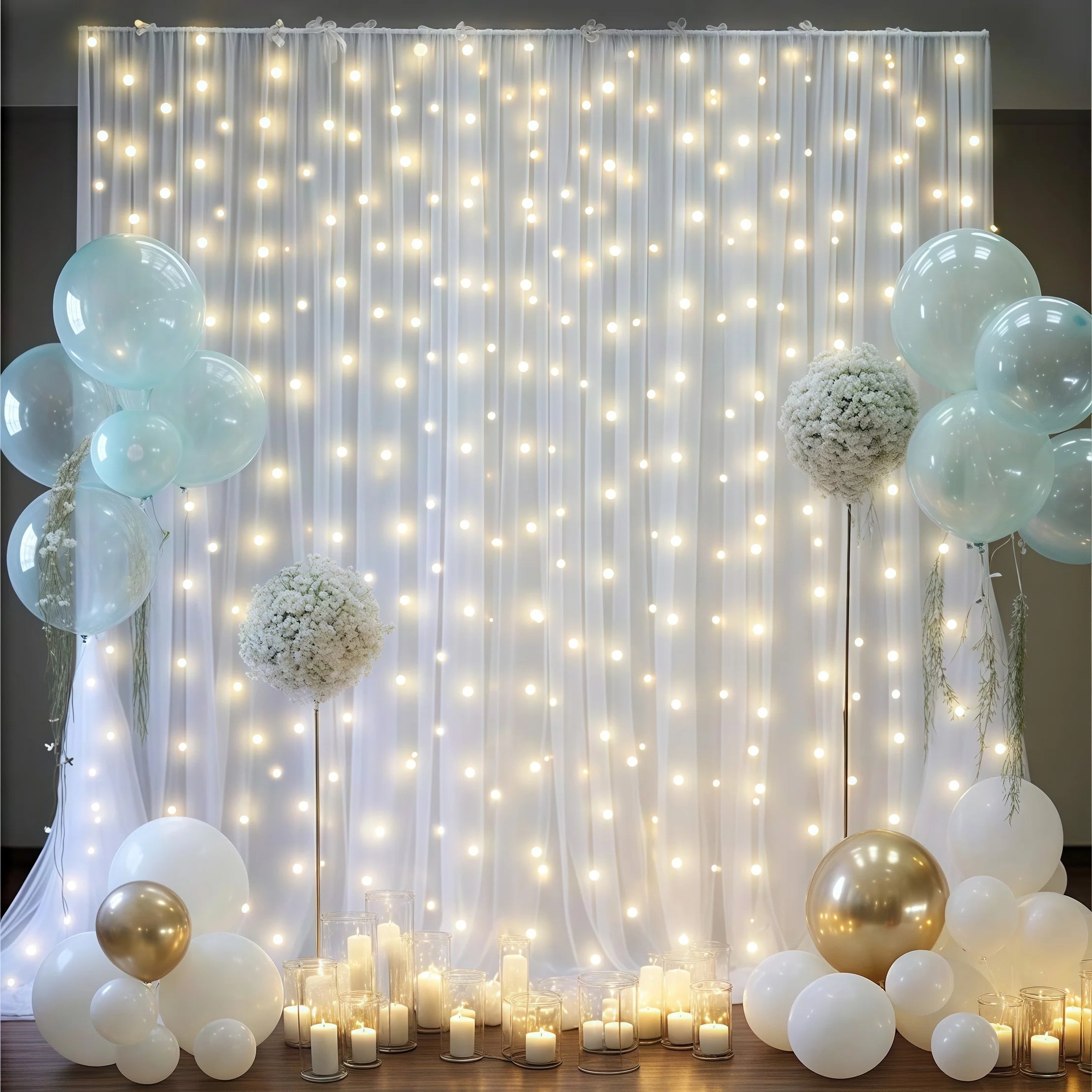 3*3m Tulle Backdrop Curtains, Optional Curtains Light, Decoration for Home Wedding Birthday Party Christmas Photography Backdrop