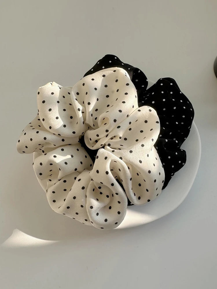 2Pcs Elegant Hair Scrunchies Women Minimalist Simulation Silk Hair Ties Wave Point Elastic Hair Loop Ponytail Hair Accessories