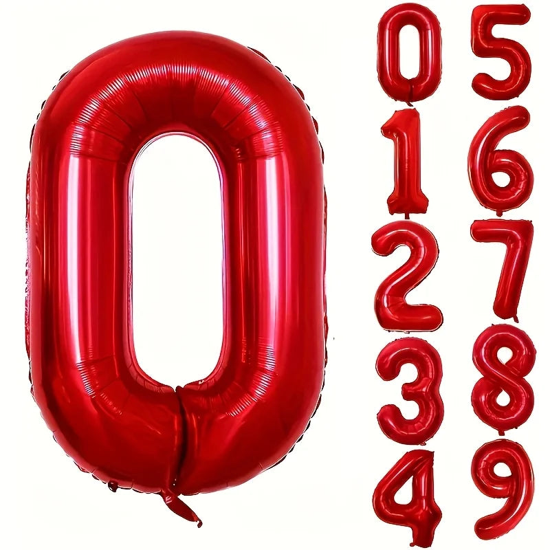 32INCH Red Number Foil Balloons for Birthday Anniversary Party Decor, Large Family Celebration Photo Backdrop Decoration Set