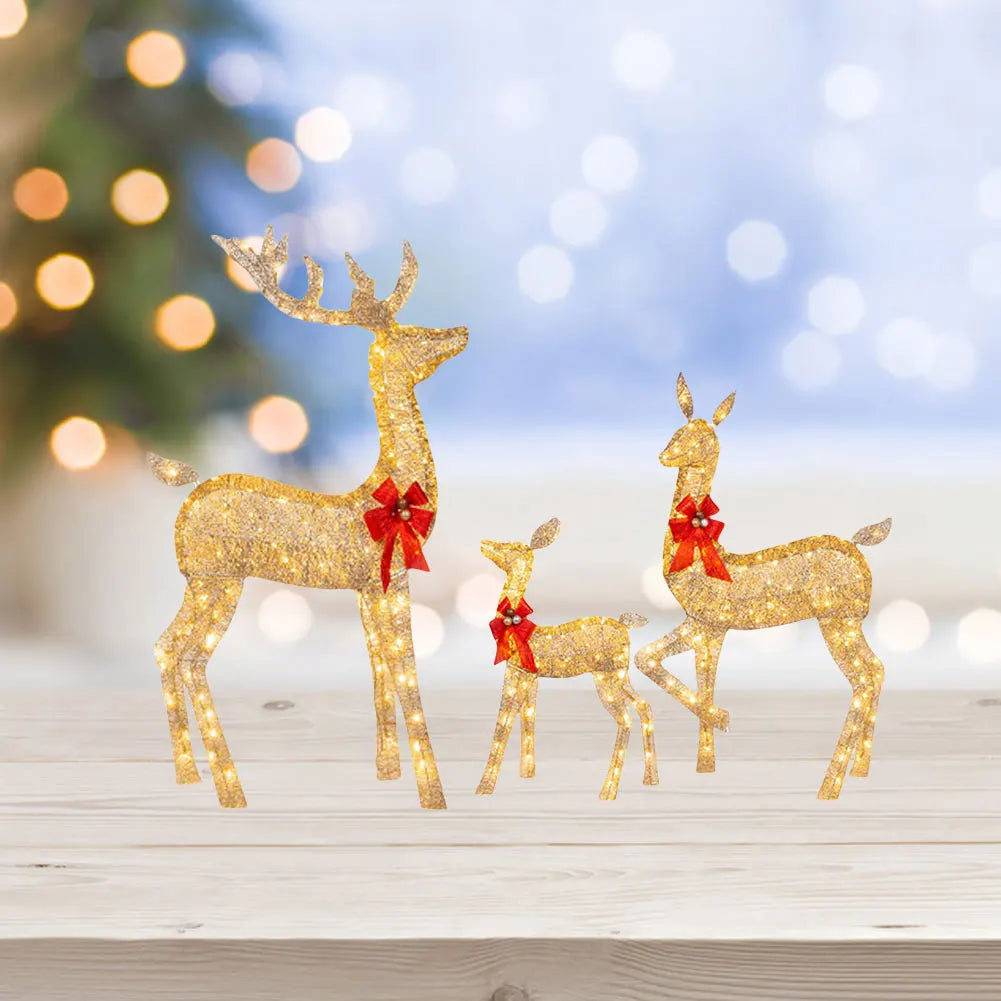 3 Pcs Lighted Reindeer Christmas Decoration Family Set Cute Lighted Reindeer Xmas Decoration Light Up Christmas Yard Decoration