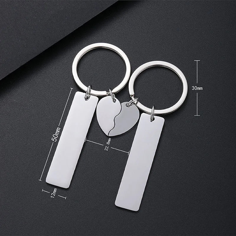 Stainless Steel Puzzle Keychain Blank For Engrave Metal Broken Keart Key Chain Couple Keychains Mirror polished 10pair