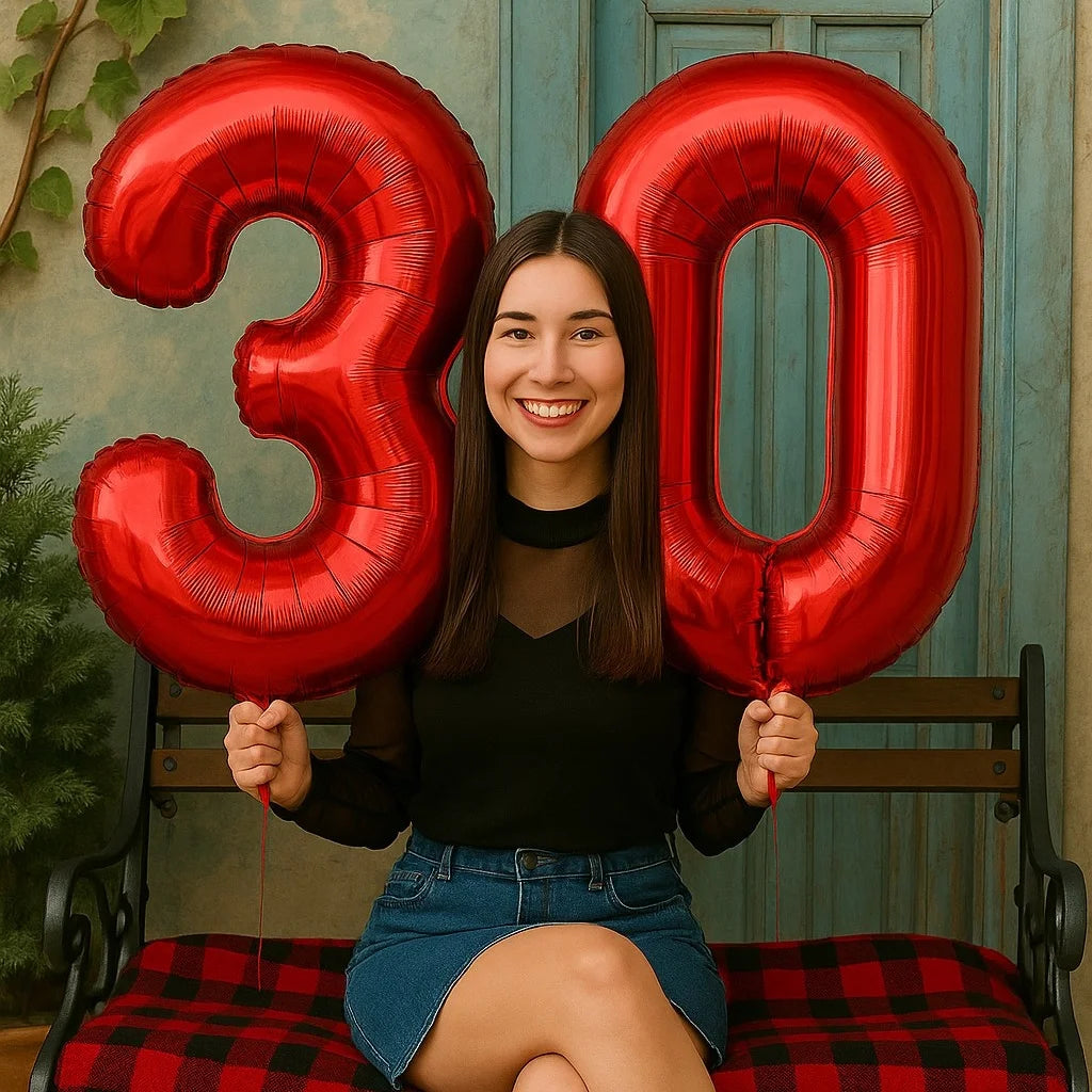 32INCH Red Number Foil Balloons for Birthday Anniversary Party Decor, Large Family Celebration Photo Backdrop Decoration Set
