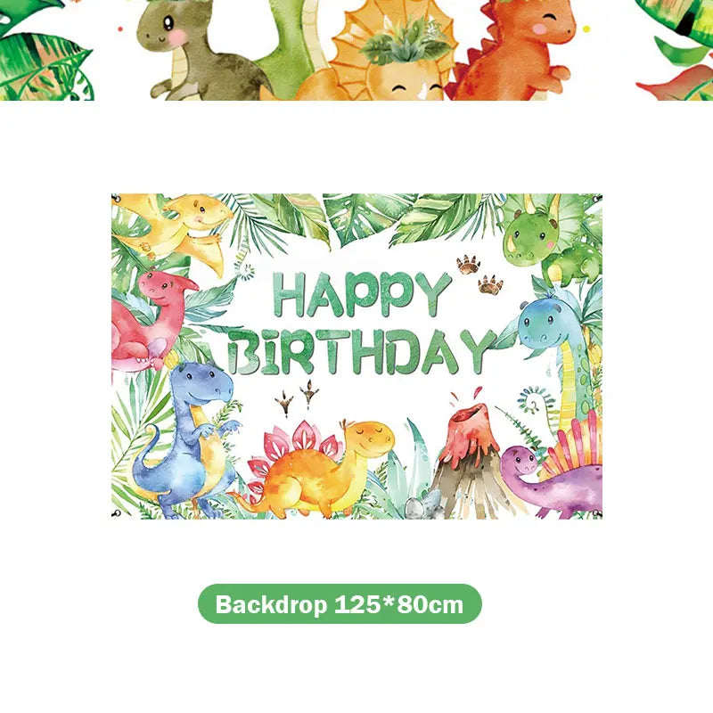 Dinosaur Birthday Decoration Party Supplies Set Cup Plate Tablecloth Dinosaur Balloons Happy Banner Cake Topper for Kids Favors