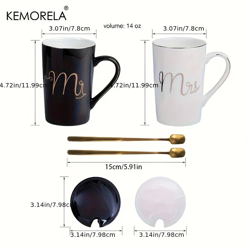 Elegant Golden Ceramic Coffee Cup Set with Lids 400ML Mugs for Men And Women Wedding Gift Set for Couples