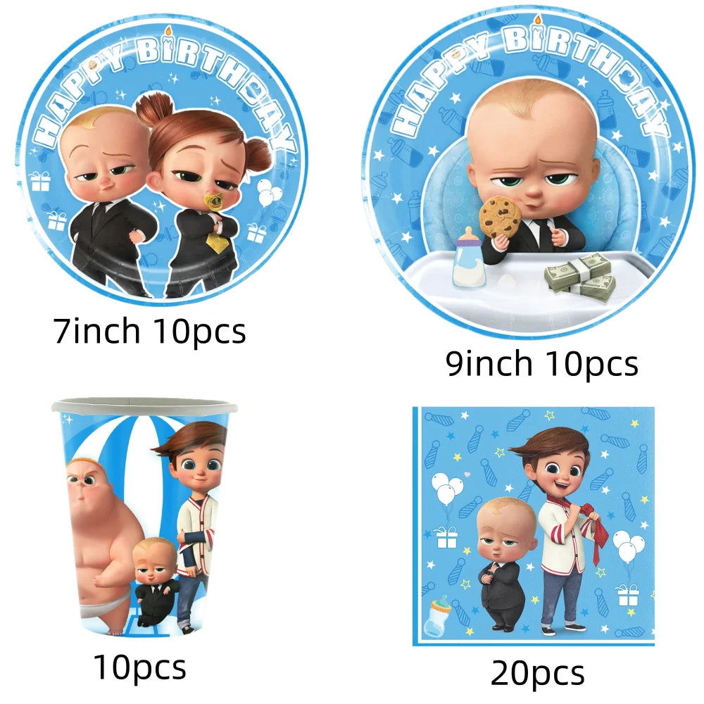 Bossed Baby Birthday Party Decoration Tableware Plates Cups Napkins Hat Balloon Baby Shower Kids Party Favors Party Supplies Kit