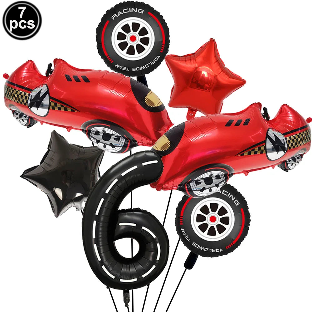 Racing Car Balloon Traffic Cone Balloon Tire Wheel Balloons Black White Checkered Race car Theme Kids Birthday party Decorations
