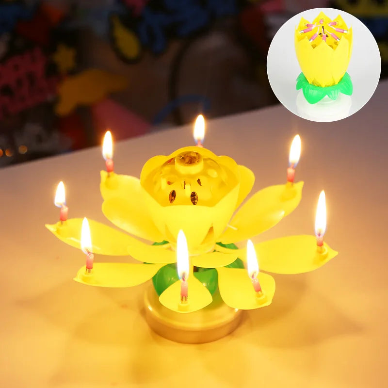 Birthday Lotus Candle with Music & Rotating Flower Design