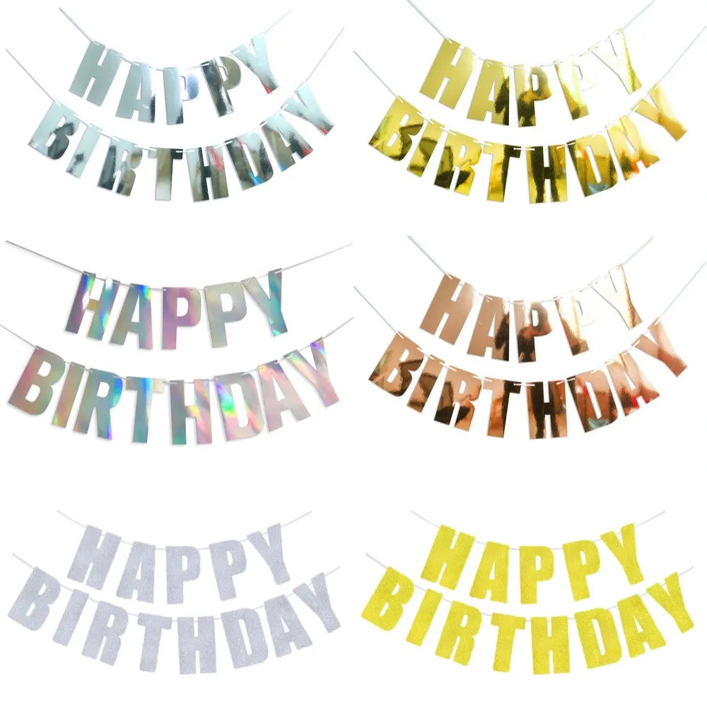 Happy Birthday Banners Gold Pink Letters Flag Banner Hanging Ornament Spiral Decoration for Kids Birthday Party Decor Supplies