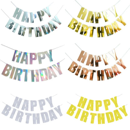 Happy Birthday Banners Gold Pink Letters Flag Banner Hanging Ornament Spiral Decoration for Kids Birthday Party Decor Supplies