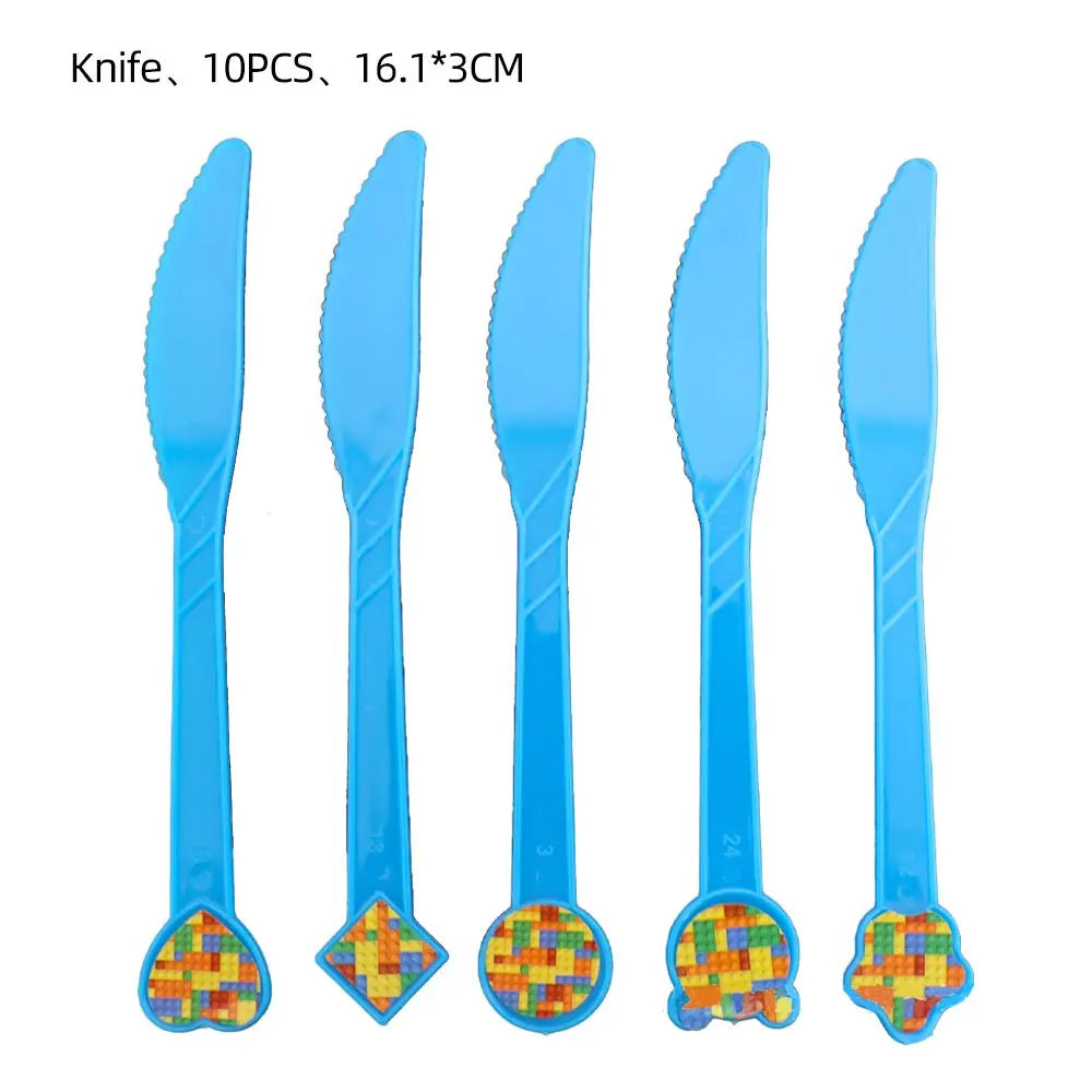 Kids Building Blocks Birthday Party Decoration Colorful Building Block Theme Party Supplies Kit Plates Cups Napkins Straw Ballon