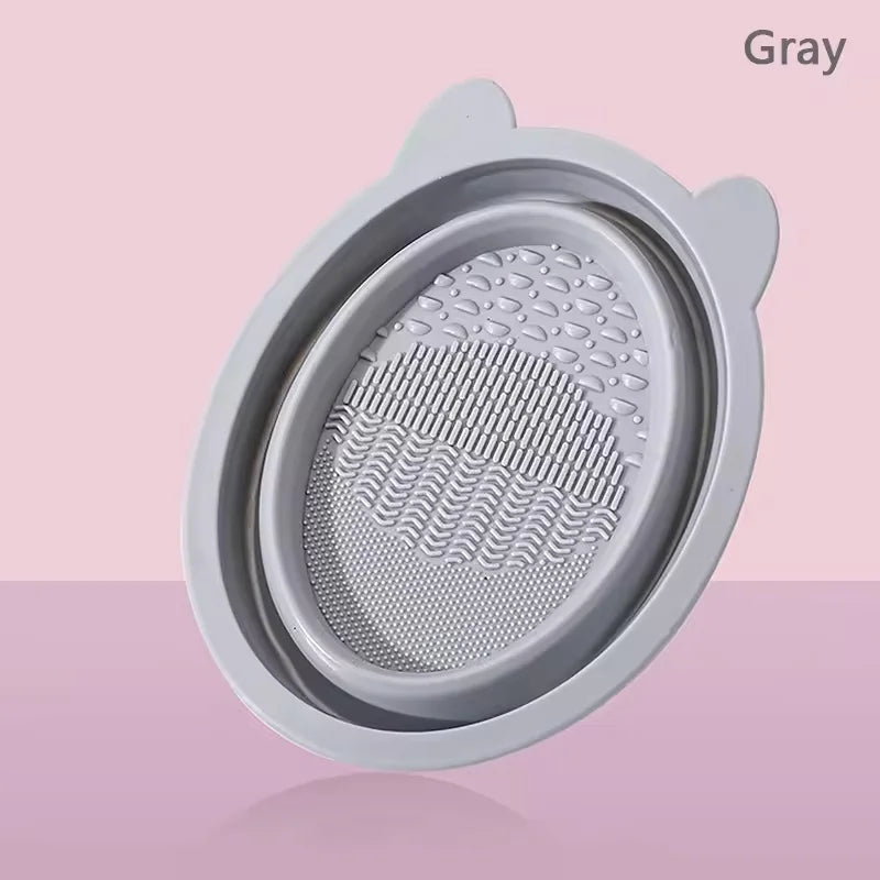 Makeup Brush Cleaning Mat 3-In-1 Silicone Washing Bowl with Brushes Scrubber Foldable Powder Puff Cosmetic Sponge Drying Tools