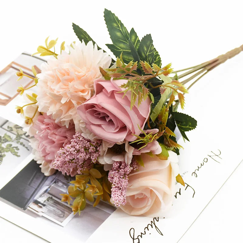 Artificial Flower Bride Bouquet Holding Rose Wreath Wedding Outdoor Garden Yard Decor Home Room Office Table DIY Gifts Accessory