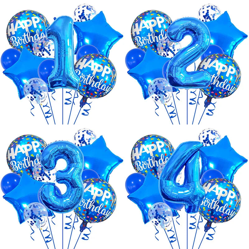 13PCS 32-Inch Blue Number Foil Balloons - Easy to Use, Perfect for Birthdays, Celebrations & Themed Party Decor