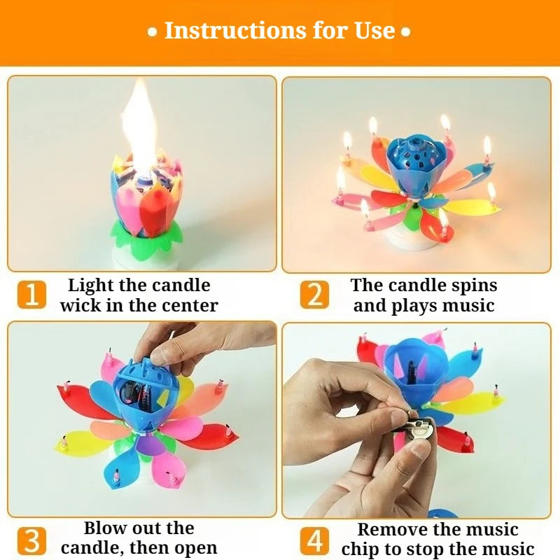 Birthday Lotus Candle, Rotating Music Flower Candle with Happy Birthday Song, Single/Double Layer Electronic Candle for Party