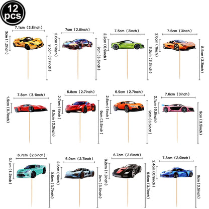 12pcs Racing Car Cupcake Toppers Racing Car Theme Cake Decoration Baby Shower Kids Boys Girls Racing Car Birthday Party Supplies
