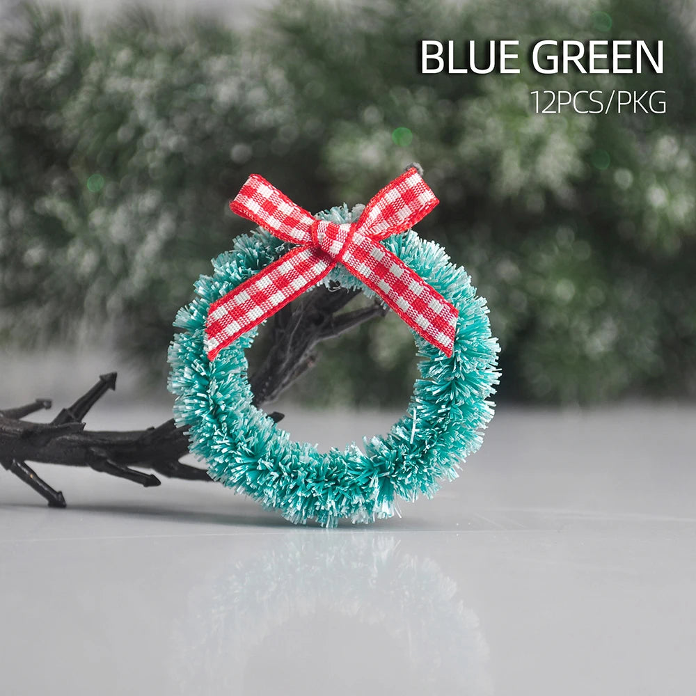12pcs Christmas Garland with Bow Xmas Vine Ring Decoration Artificial Door Wreath Hanging Ornaments for Wedding Party Home Decor
