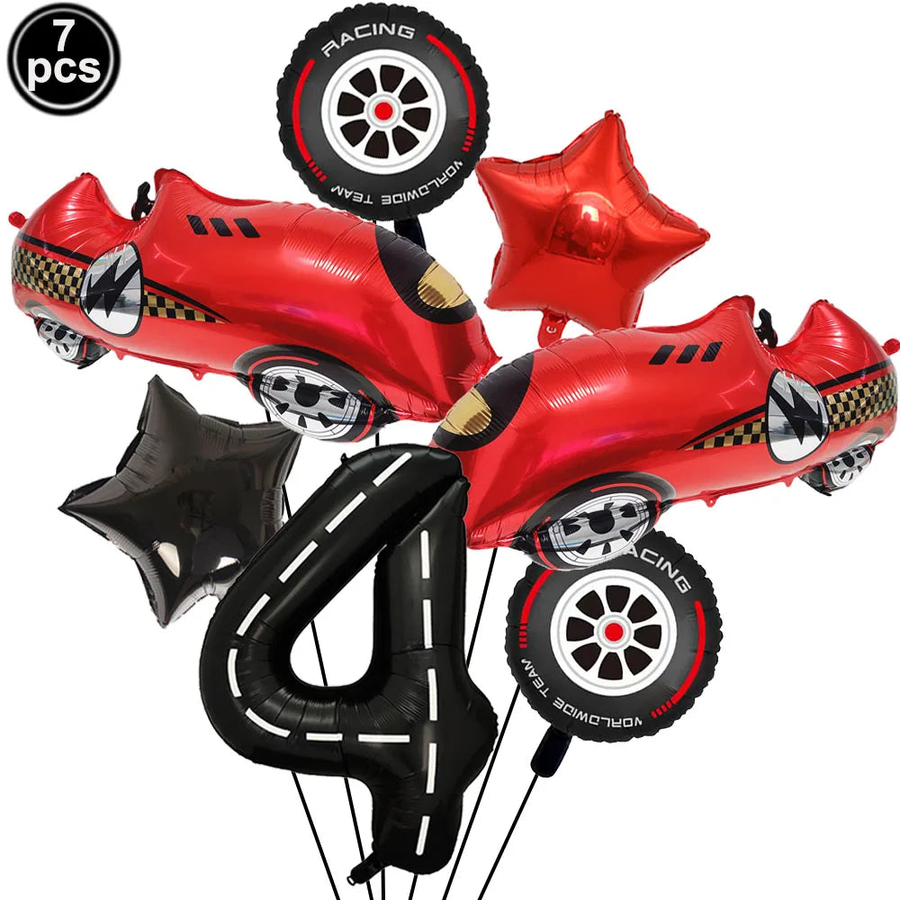Racing Car Balloon Traffic Cone Balloon Tire Wheel Balloons Black White Checkered Race car Theme Kids Birthday party Decorations