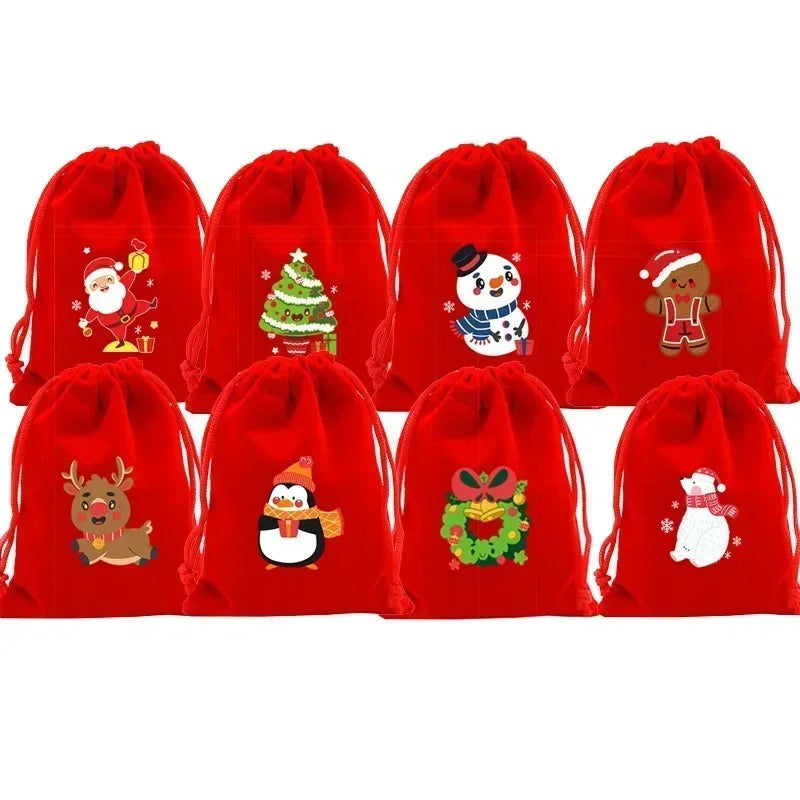 Christmas Velvet Bags Advent Calendar Xmas Gift Bags 9x12 15x20cm Drawstring Pouch Xmas Candy Jewelry Packaging Bags