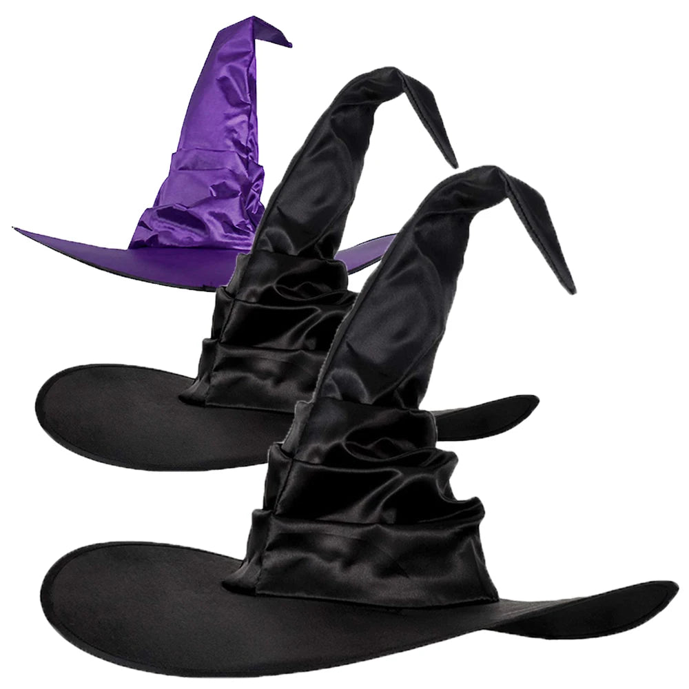 Halloween Witch Hat Black Folds Wizard Hats for Women Men Masquerade Party Carnival Costume Cosplay Props Halloween Decorations