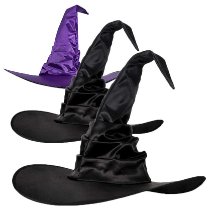 Witch Hat Black Folds Wizard Hats for Women Men