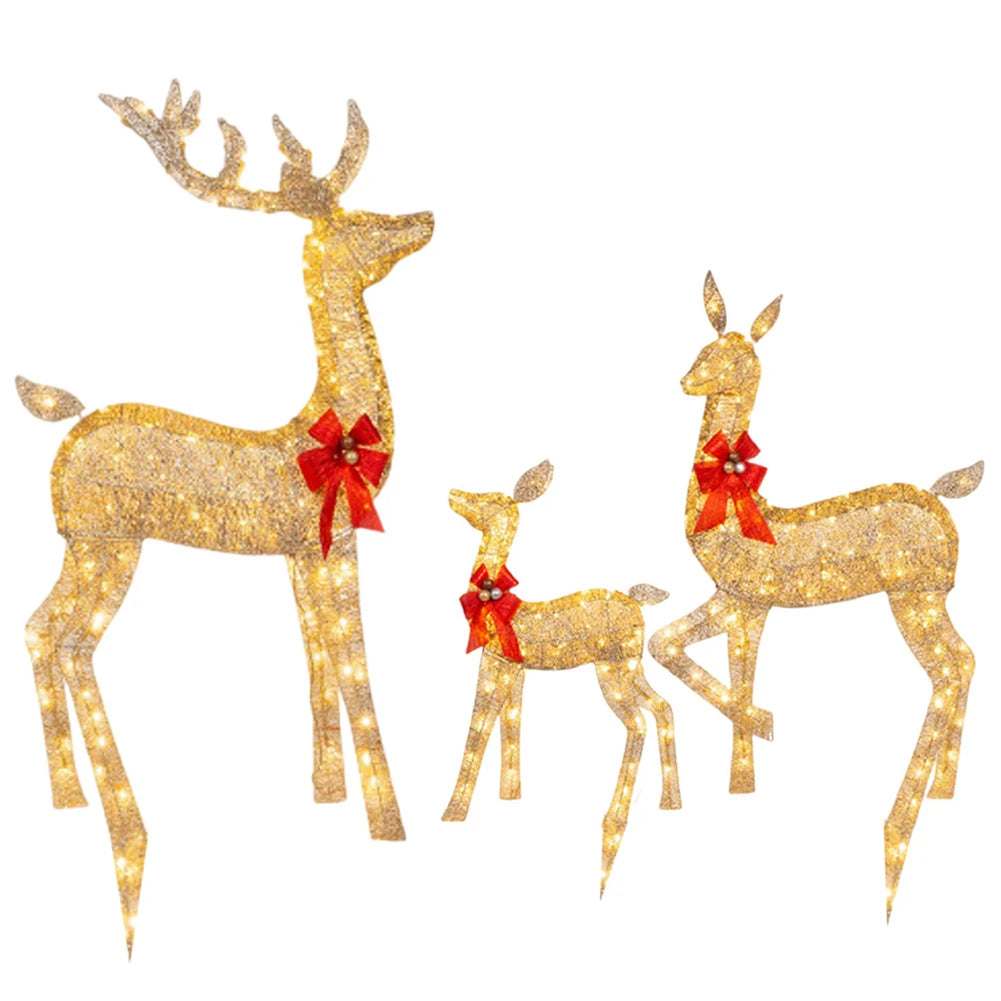 3 Pcs Lighted Reindeer Christmas Decoration Family Set Cute Lighted Reindeer Xmas Decoration Light Up Christmas Yard Decoration