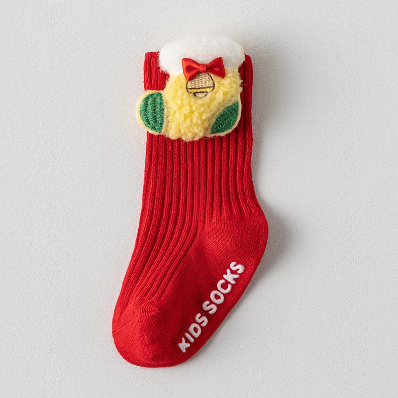 Christmas Baby Socks For Boys Girls Autumn Winter Toddler Anti-slip Floor Socks Children Red Festive Santa Claus Sock 0-3 Years