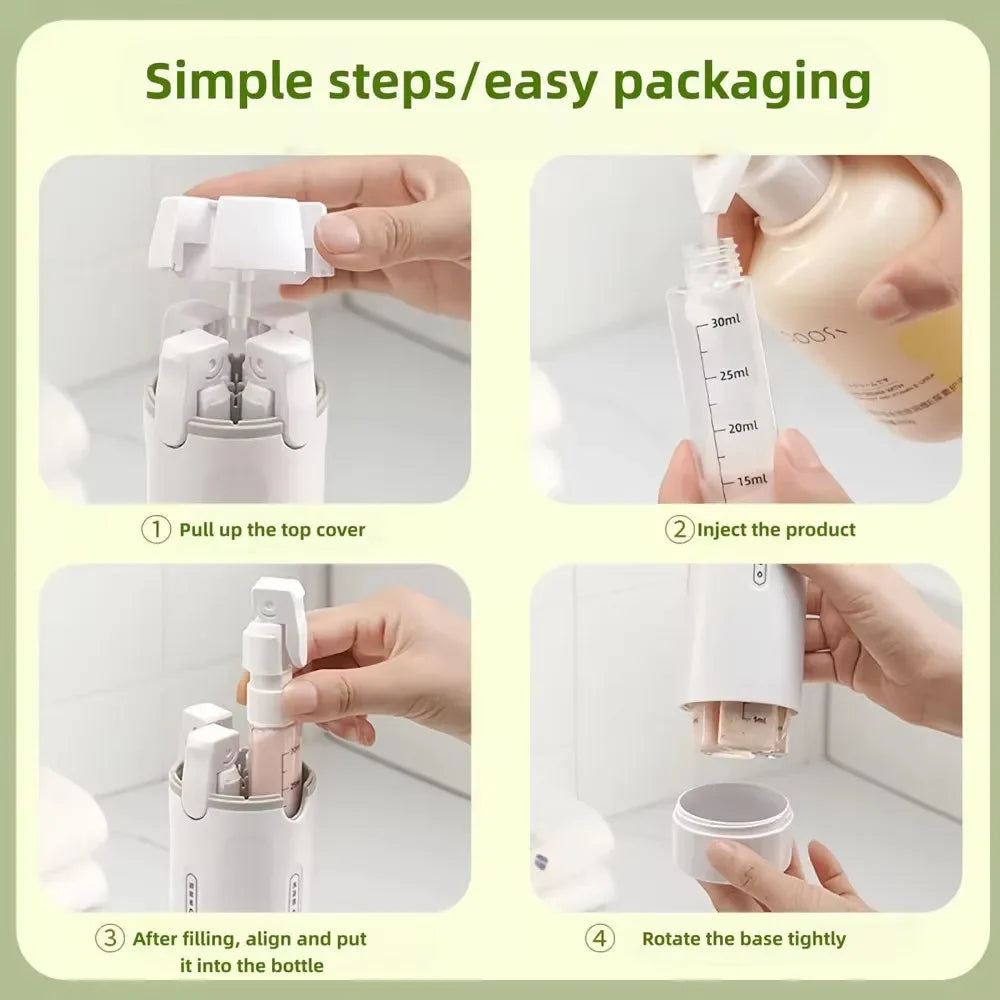 4-in-1 Travel Refillable Bottles, Portable Toiletries and Cosmetics Containers