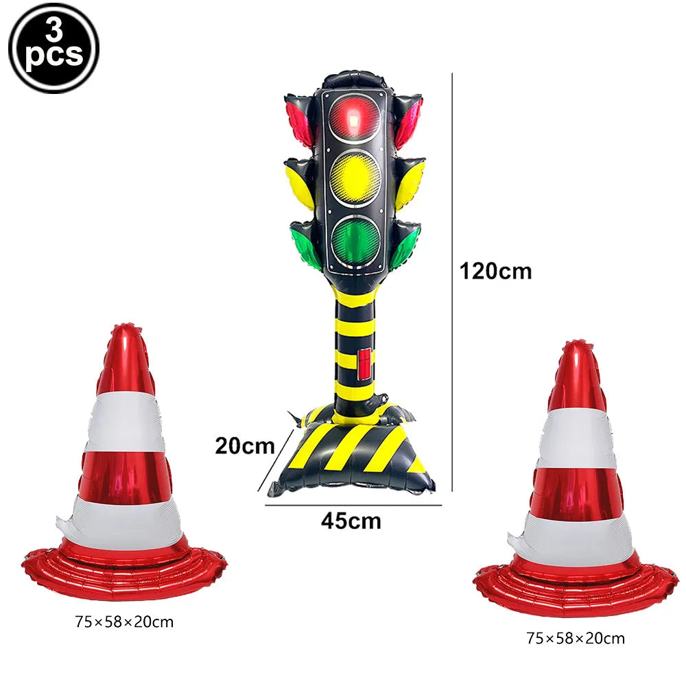 Racing Car Balloon Traffic Cone Balloon Tire Wheel Balloons Black White Checkered Race car Theme Kids Birthday party Decorations