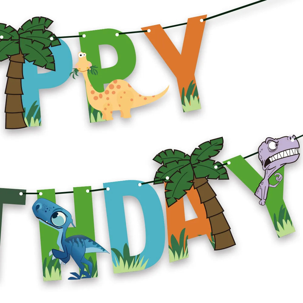 Cute Dinosaurs Theme Kids Birthday Party Decoration Happy Birthday Paper Banner