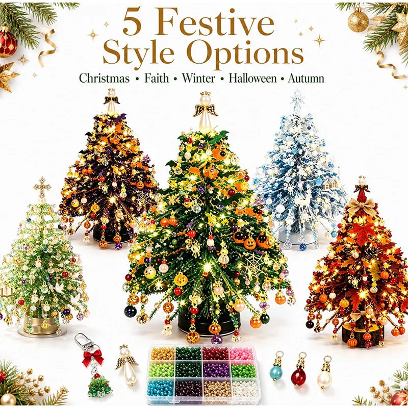 Handmade DIY Beaded Christmas Tree Making Kit Mini Crystal Bead Christmas Tree Desktop Decor Christmas DIY Craft Supplies Creati