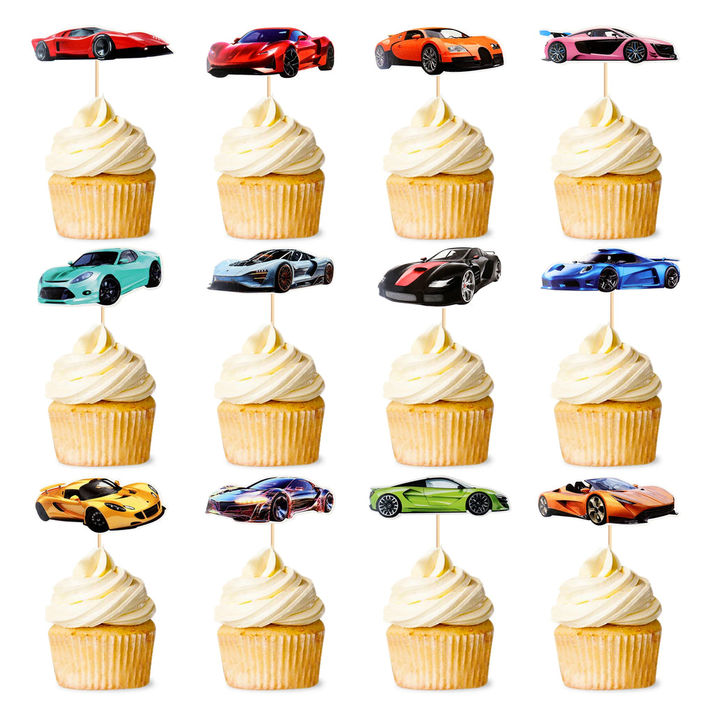 12pcs Racing Car Cupcake Toppers Racing Car Theme Cake Decoration Baby Shower Kids Boys Girls Racing Car Birthday Party Supplies
