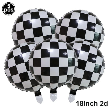 Racing Car Balloon Traffic Cone Balloon Tire Wheel Balloons Black White Checkered Race car Theme Kids Birthday party Decorations