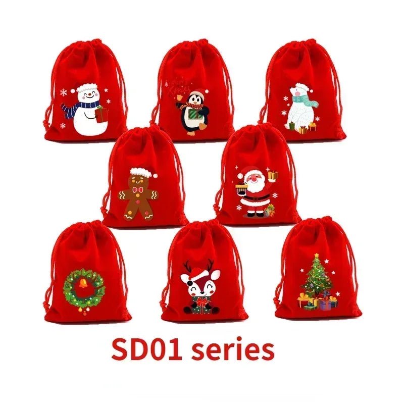 Christmas Velvet Bags Advent Calendar Xmas Gift Bags 9x12 15x20cm Drawstring Pouch Xmas Candy Jewelry Packaging Bags