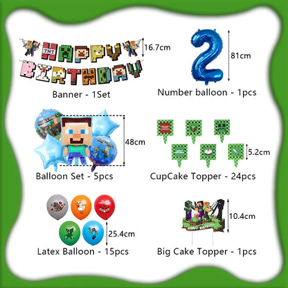 Cartoon Birthday Party Decoration Customizable Birthday New Set Latex Balloon For Event Supplies Tablecloth Banner Backdrop