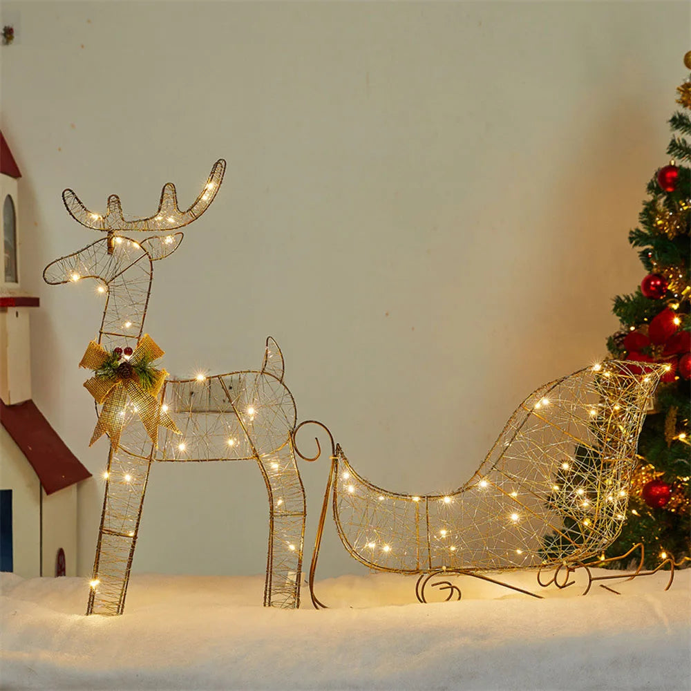 3 PCS Garden Lights String 2D Metal Iron Reindeer Outdoor Christmas Eve Decorations For Courtyard Holiday Indoor Home Decor