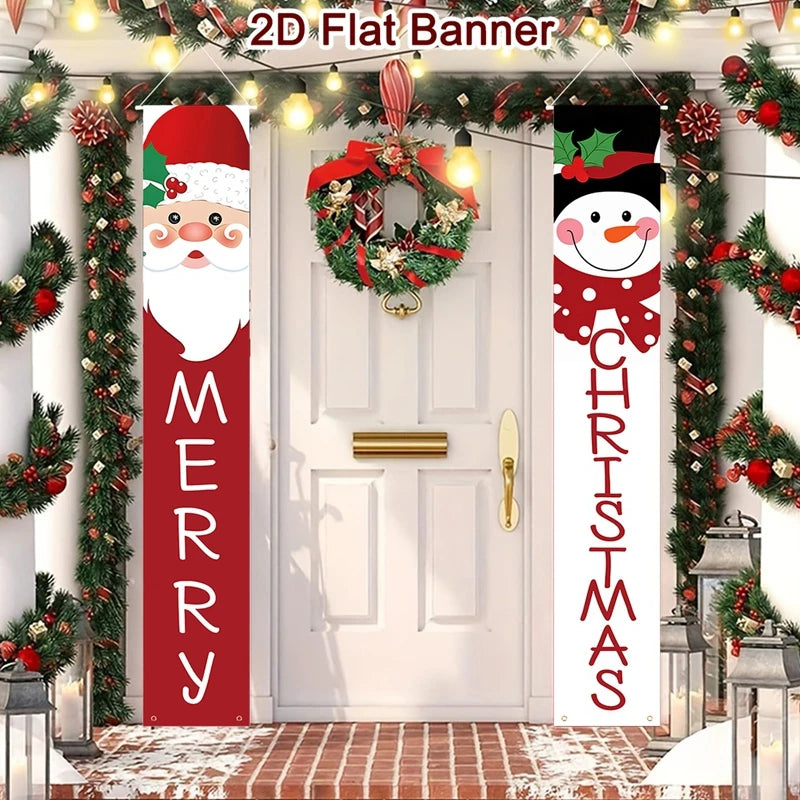 Merry Christmas Door Banner Decoration 2025 Christmas Decor for Home Xmas Hanging Ornaments Navidad Noel Gifts New Year 2026