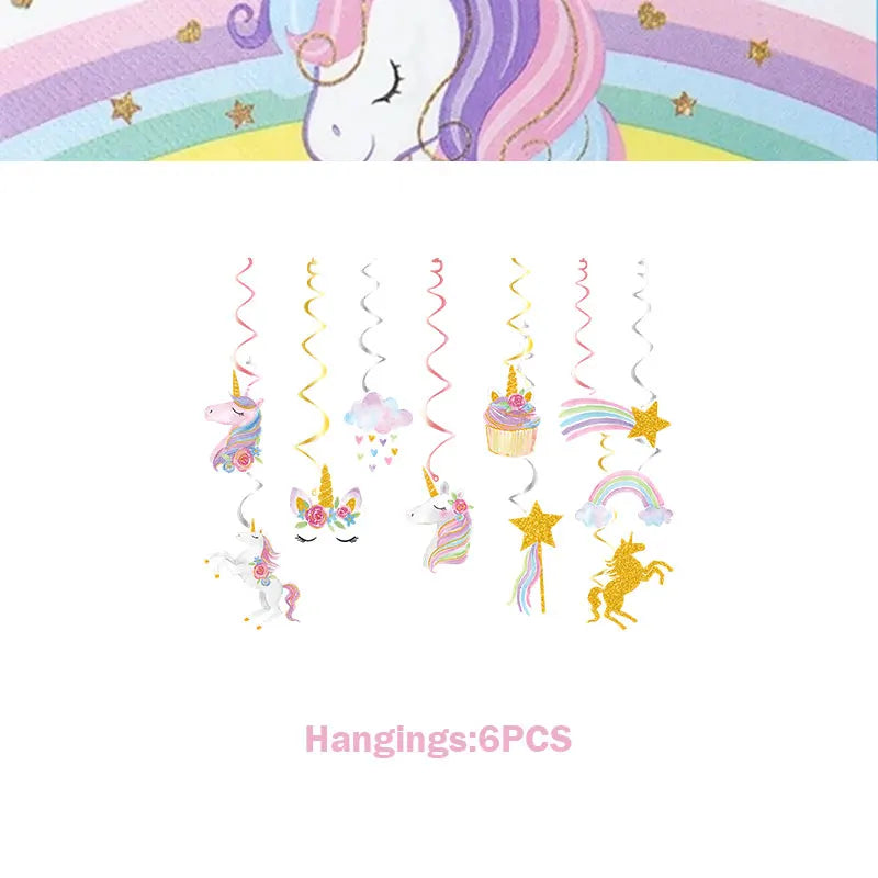 Unicorn Girls Birthday Decoration Party Supplies Unicorn Theme Tableware Set Cup Plate Balloon Banner Gift  for Kids Party Favor