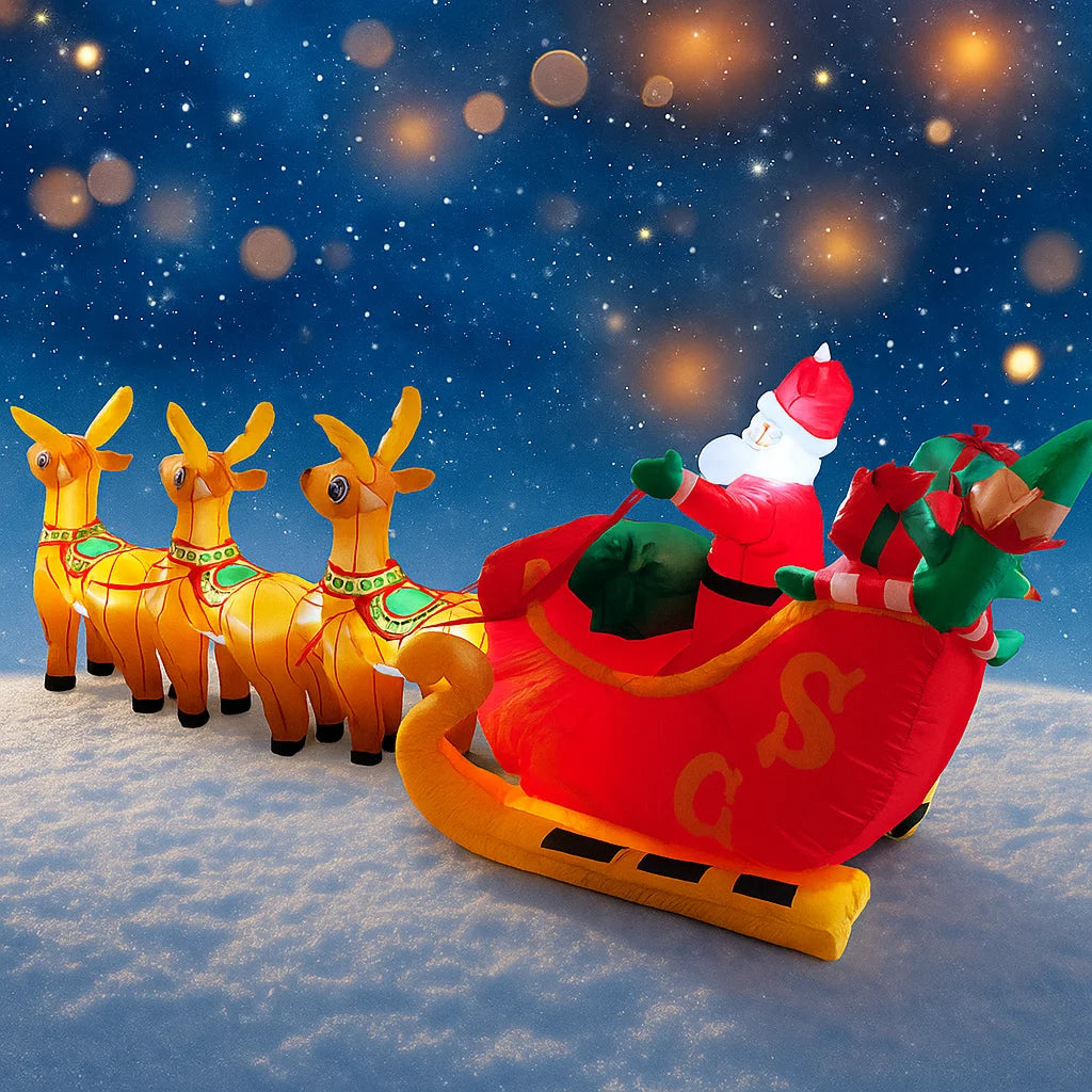 3.6M/12FT Santa Claus Reindeer Sleigh Christmas Decorations Home Inflatable Toys with LED Lights Yard Xmas Party Diy Decor