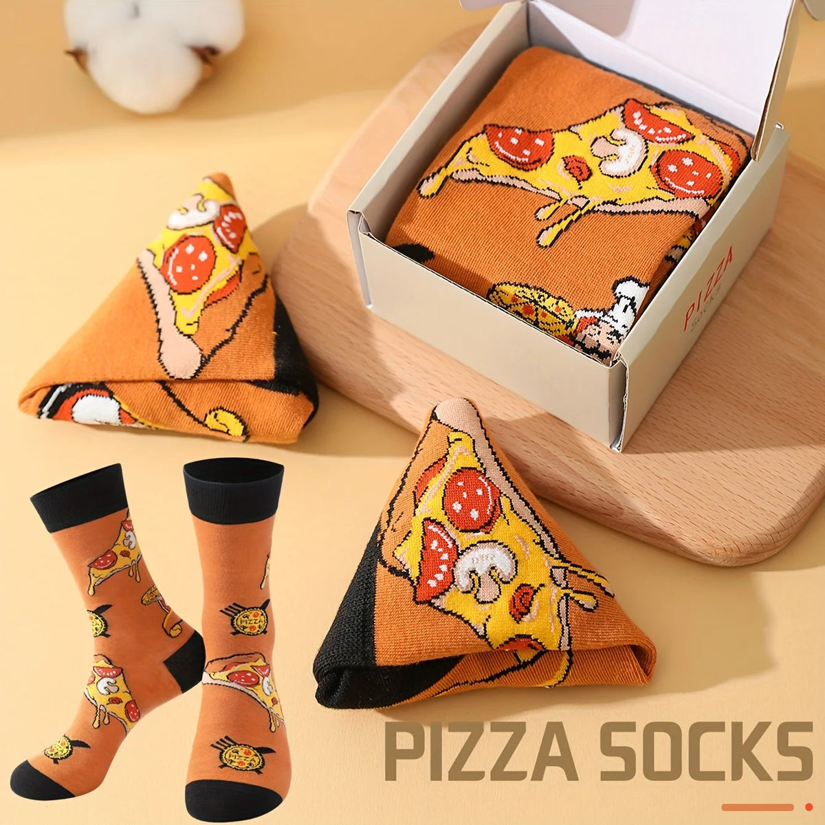 1 pair of pizza pattern men's and women's socks