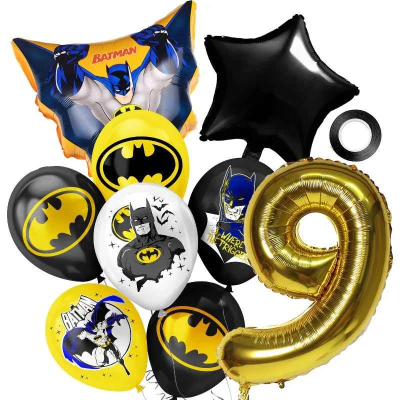 Hot New Anime Batman Balloons Set Birthday Party Decoration 1-9 Number Star Foil Balloon Kit Toys Party Supplies Kit Set