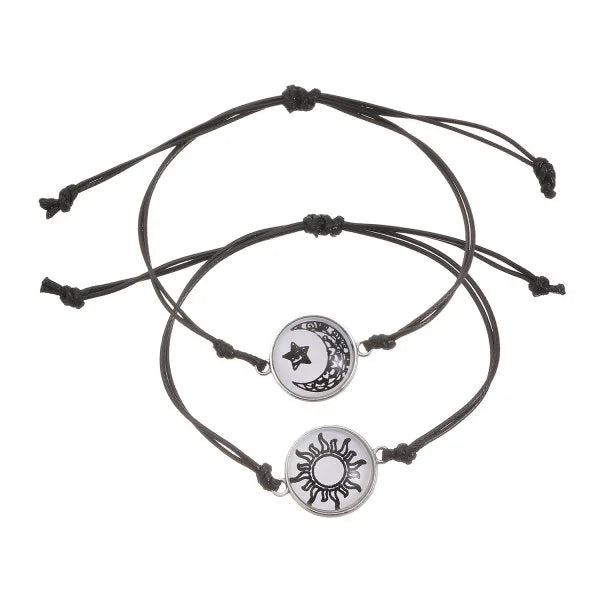 2 PCS/Set Stainless Steel Couples Bracelet For Women Lover Luminous Sun Moon Rope Charm Friendship Girlfriend Party Jewelry Gift