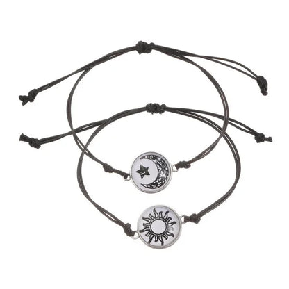 2 PCS/Set Stainless Steel Couples Bracelet For Women Lover Luminous Sun Moon Rope Charm Friendship Girlfriend Party Jewelry Gift